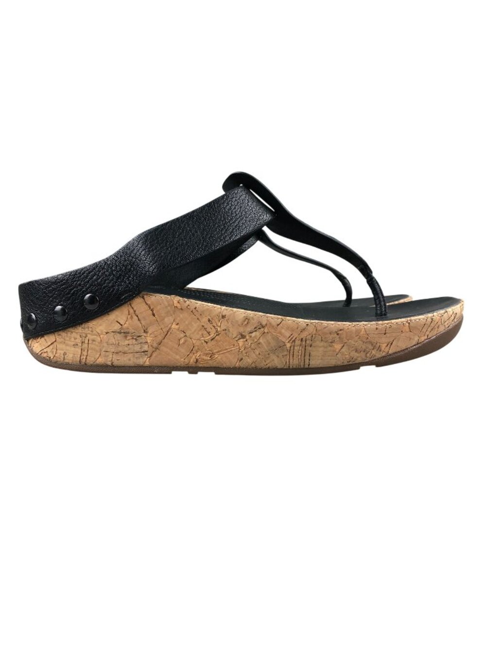 FitFlop Women's Size 7 Ibiza Cork Black Open Toe Slip On Wedge Heel Sandals